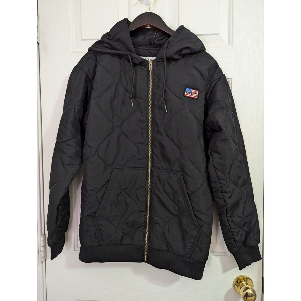 Black Rifle Coffee Zip Jacket Mens Small Black Lightweight Hood Puffer Quilted